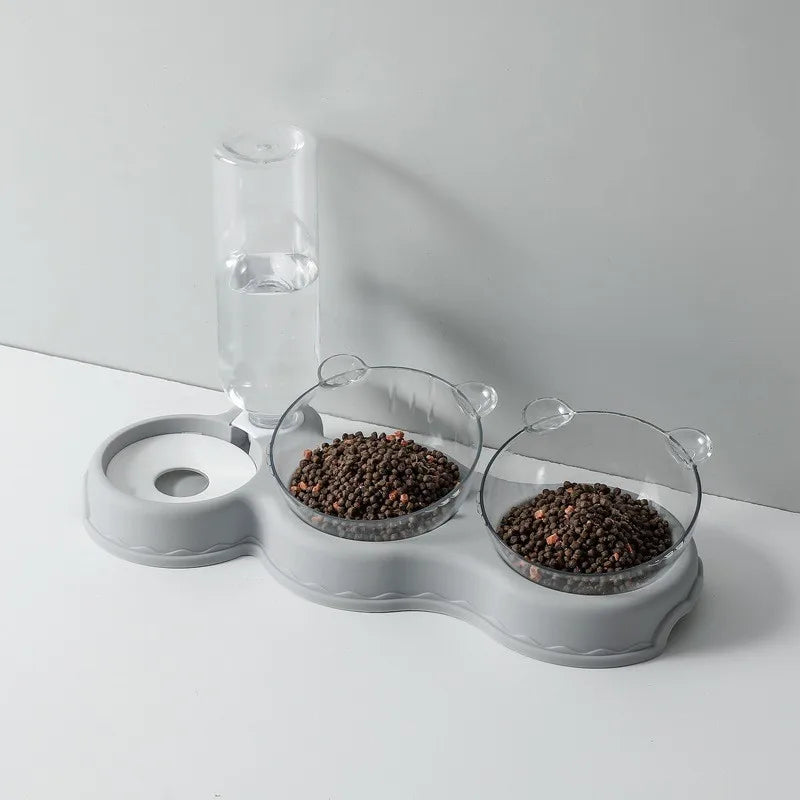 Raised Pet Feeding Station Tilted 3-Bowl Design With 500ML Water Bottle Fall 2025 Comfort-Grip Spine Protection