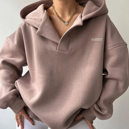 Cozy Oversized Women's Hoodie - Boxy V Notch, Fleece