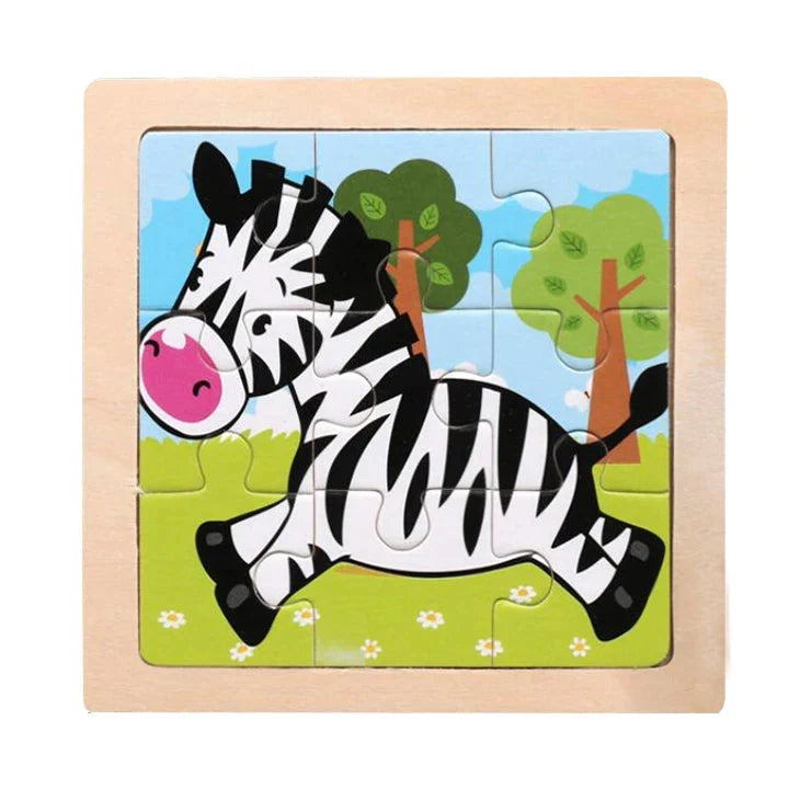 Wooden Kids Jigsaw Puzzle - Montessori Cartoon Animal Vehicle Educational Toy for Children