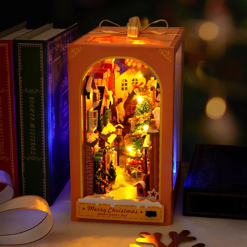Nook Book Miniature DIY Hut Christmas Cabin Dollhouse Insert Creative Puzzle Gift