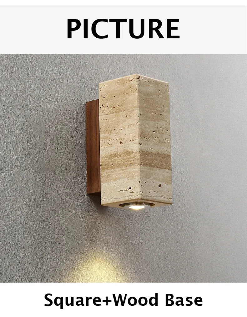 Yellow Japandi Marble LED Wall Sconce Wabi Sabi Bedside Light