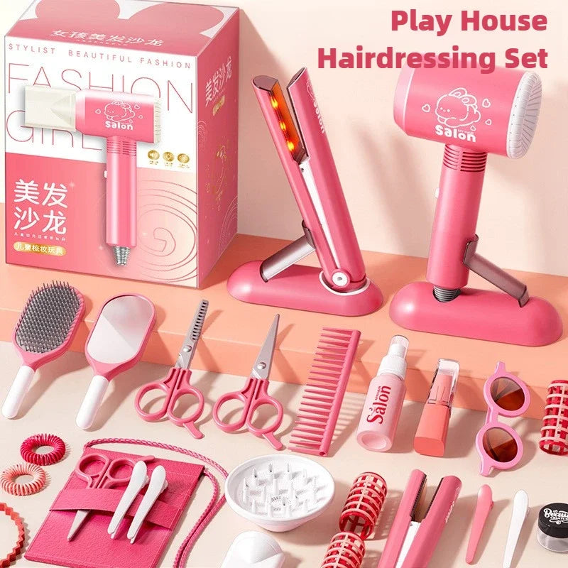 Kids Hair Salon Kit Pink Pretend Play Styling Kit With Hair Dryer And Accessories Fall 2025 Gift