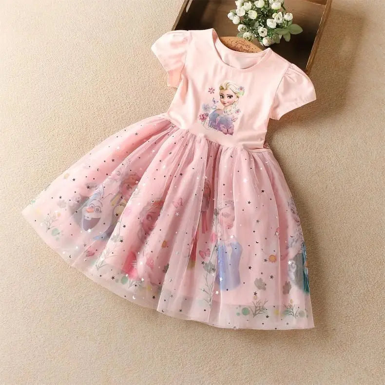 Light Girls' Dress - Short Sleeve, Knee-Length, Flowy, Cotton, Mesh, For Parties