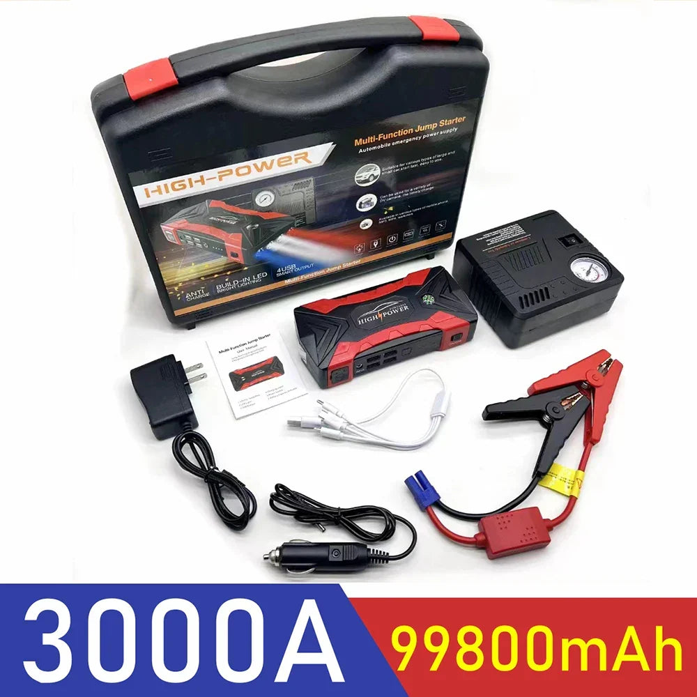 Car Jump Starter Multi Function Travel-Friendly Power Bank 99800mAh 3000A Emergency Start USB Output Viral Fall 2025 Gift