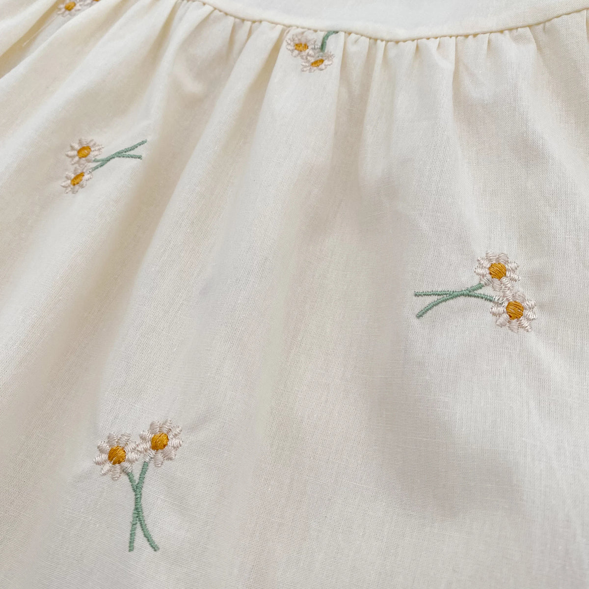 Plush, classic girls' dress - embroidered floral, Peter Pan collar, puff sleeves, cotton, for spring outings