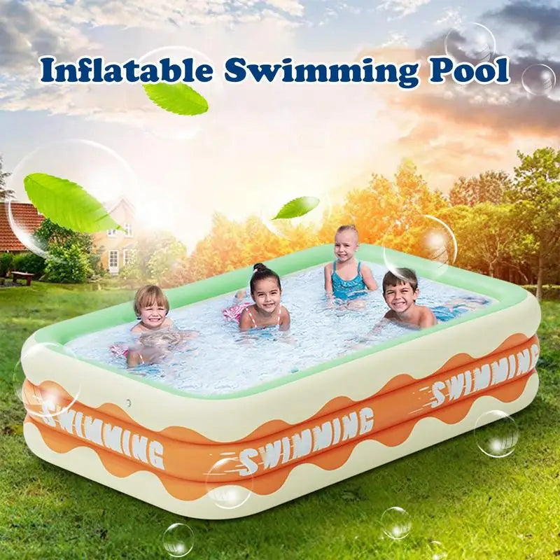 Inflatable Family Swimming Pool with Thickened Bubble Bottom for Kids and Adults, Simple Setup Indoor/Outdoor Fun
