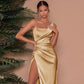 Elegant Asymmetrical Black Maxi Dress with High Slit - Women's Formal Cocktail Dress in Luxurious Satin-4