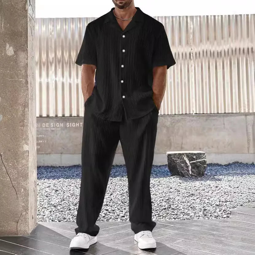 Variant image for Elegant Men's Shirt and Pants Set, Lightweight Breathable Fabric, Tailored Fit for Versatile Style-11