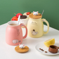 Mug Ceramic With Wooden Lid And Spoon Cute Cartoon Cat Design Gift Ready Spring 2026 Kitchen Essential