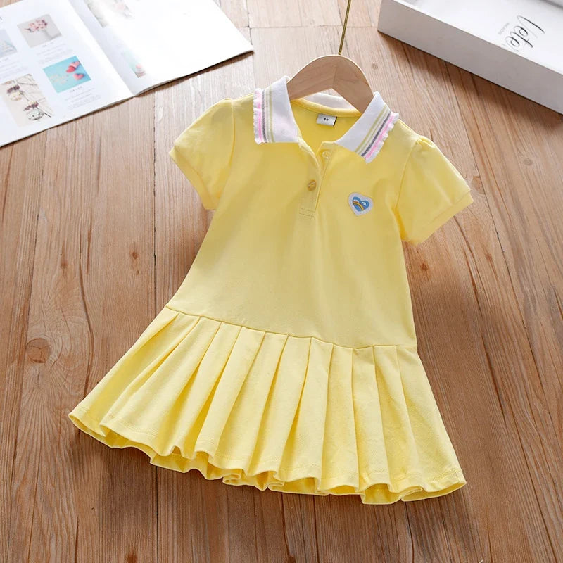 Light girls’ dress - polo collar, knee-length, cotton-elastane, for summer wear
