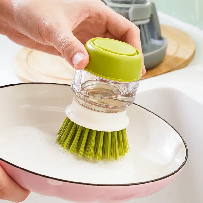 Household Cleaning Brush with Soap Dispenser and Holder - Essential Kitchen Device