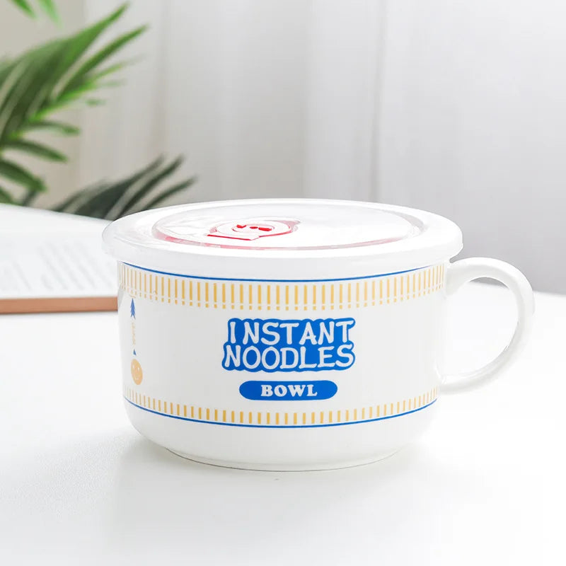 Noodle Instant Bowl Ceramic With Handle And Lid Large