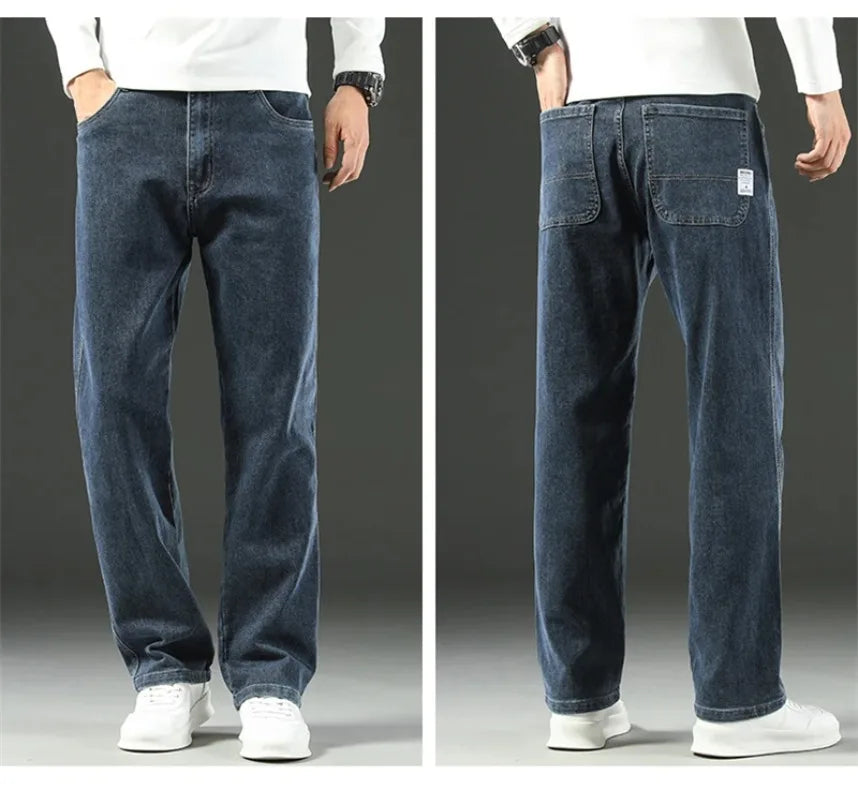 Men’s Stretchy Jeans - Wide Leg, Cotton, Business Casual