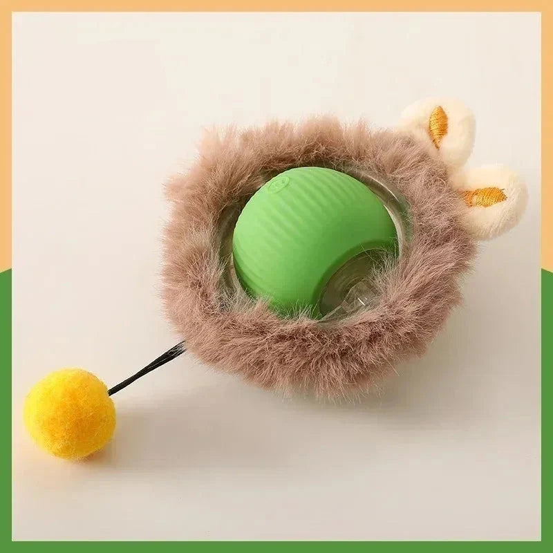 Plush Cat Interactive Ball Toy Automatic Rolling Ball - Battery-Powered Smart Motor-Driven Toy for Cats and Dogs