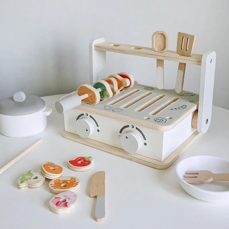 Wooden Toy BBQ Kit Pretend Play Cooking Playset Early Learning Montessori Toy Fall 2025 Educational Gift