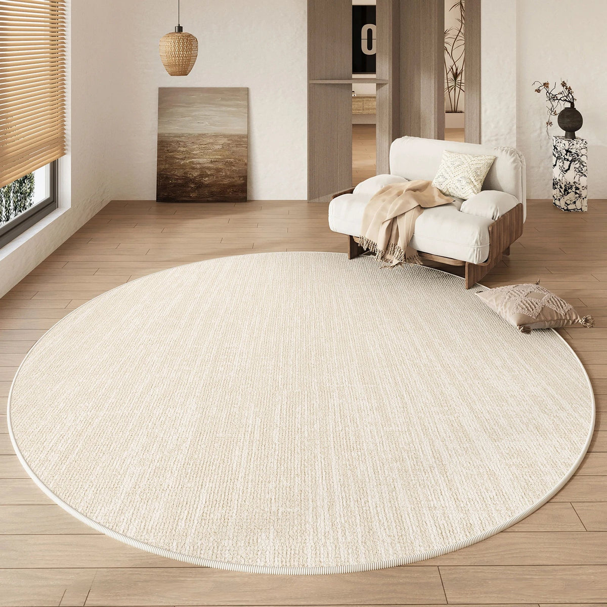 Round Rug Cream Wabi Sabi Deluxe Non Slip Water-Resistant