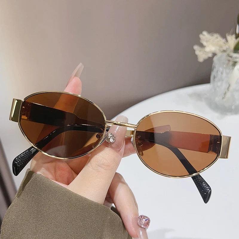 Trendy Oval Sunglasses for Women 2025 Deluxe Metal Frame Timeless Vintage Round Shades Unisex