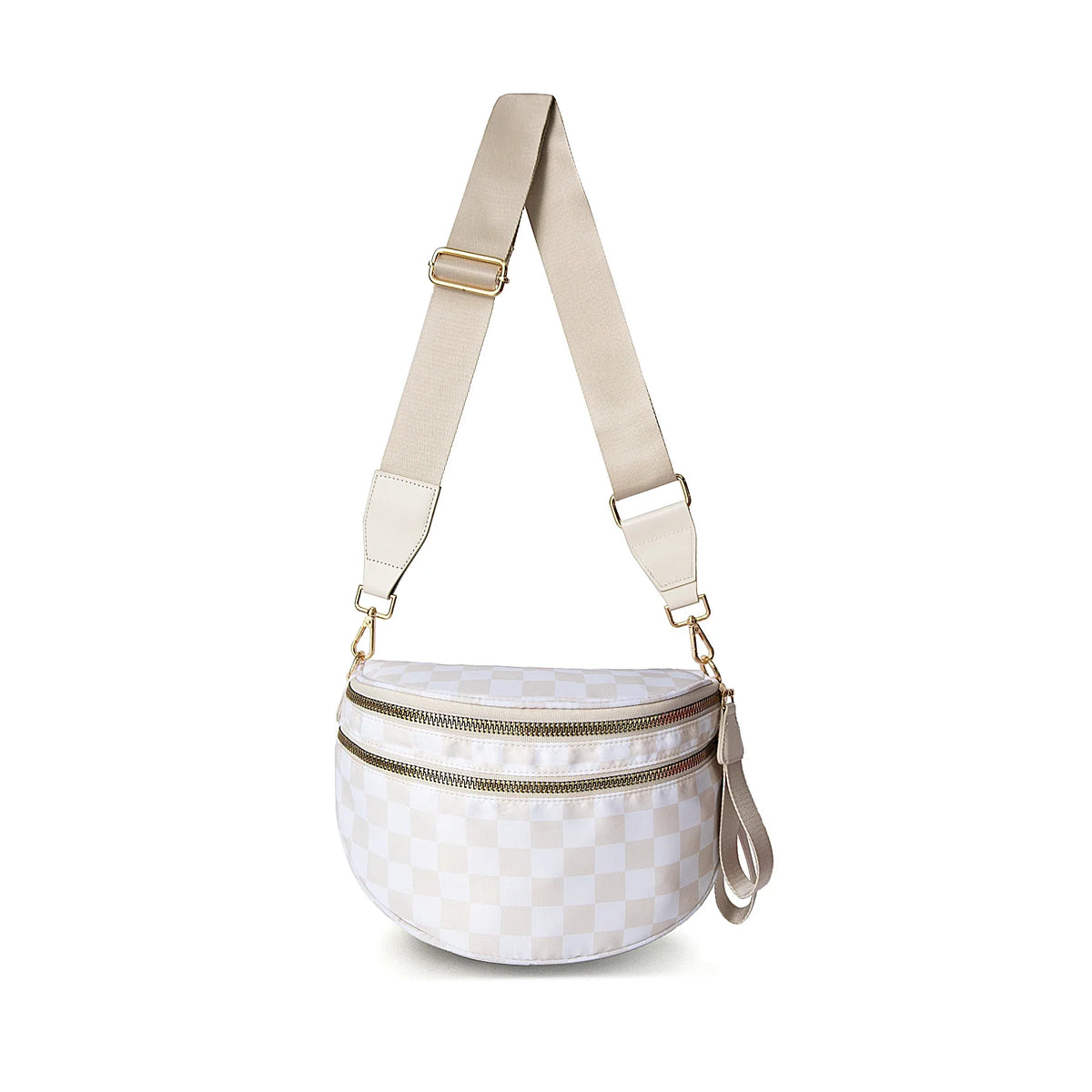 checkered nylon, box shape, travel and daily use – Multi-Use unisex crossbody bum bag