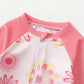Long-Sleeve Floral Print, Polyester, For Sun Protection – Breathable Baby Girl Onesie Swimsuit With Sun Hat