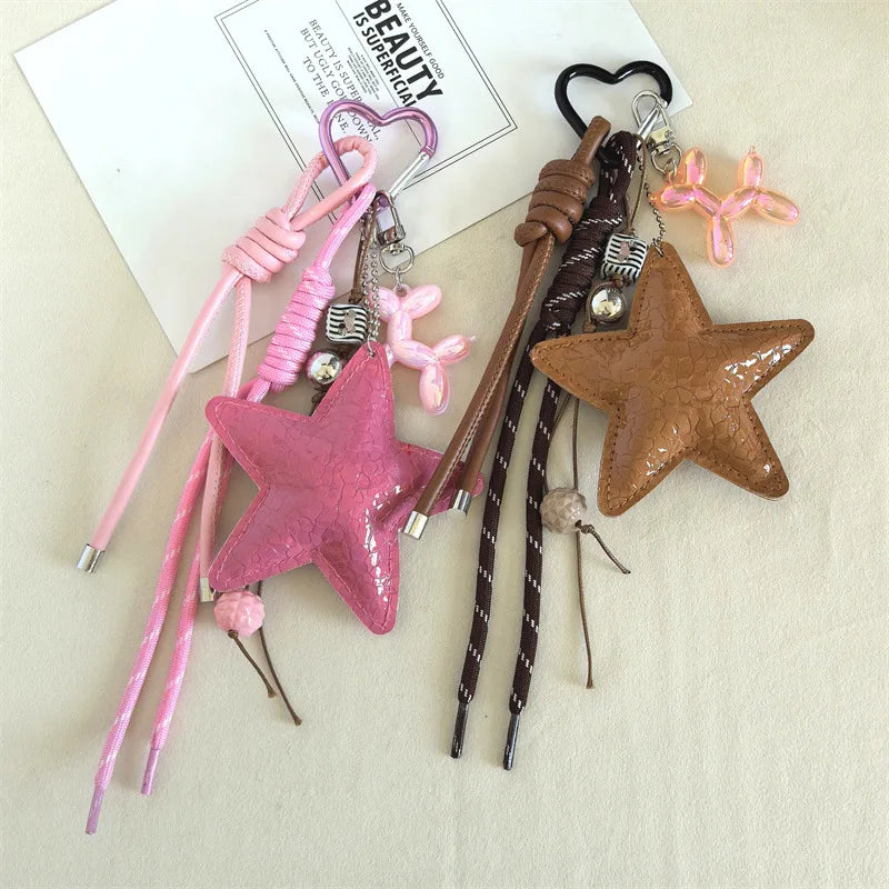 Leather Y2K Star Keychain Dachshund Bag Charm Anti Lost