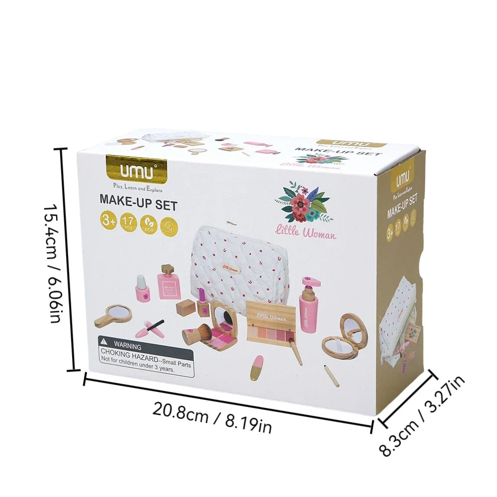 Wooden Makeup Kit For Kids Pretend Play Cosmetic Kit Back To School 2025 Gift Safe Non Toxic