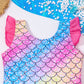 Mermaid-Scale Print, Ruffle Sleeves, Tulle, Polyester Elastane, Beach – Fast-Dry Sturdy Girls' One-Piece Swimsuit