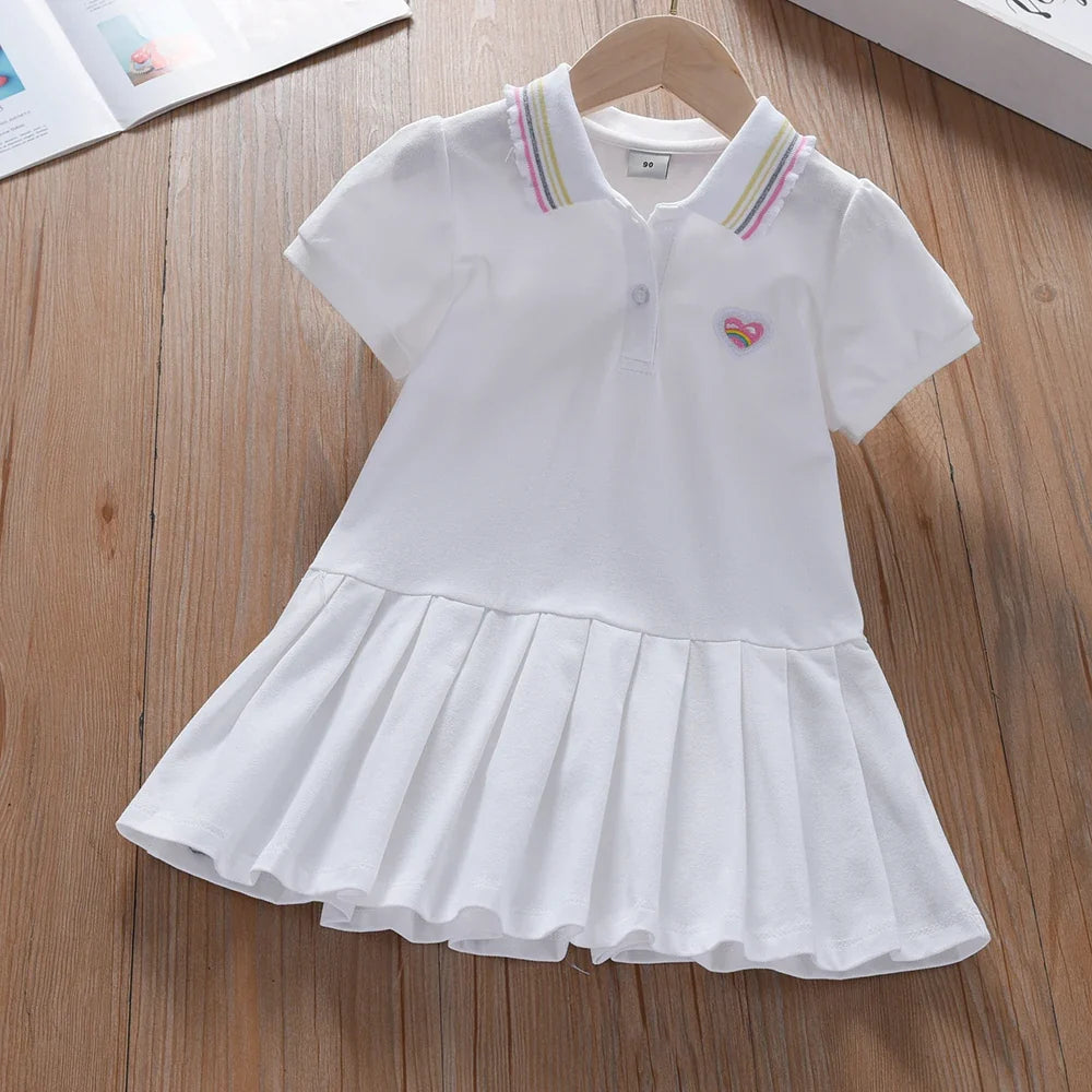 Light girls’ dress - polo collar, knee-length, cotton-elastane, for summer wear