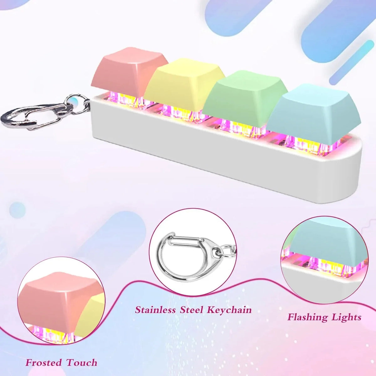Fidget Keyboard Toy LED Keychain 4 In 1 Stress Relief