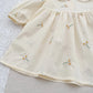 Plush, classic girls' dress - embroidered floral, Peter Pan collar, puff sleeves, cotton, for spring outings