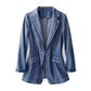 Women's Denim Blazer with Notched Lapel and Button Closure, Structured Cut for Casual and Semi-Formal Wear-2