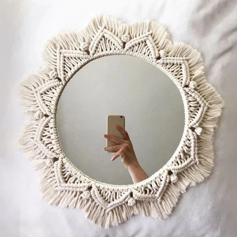 Macrame Mirror Kit Cotton Fringe Boho Wall Hanging Mirrors Fall 2025 Cozy Nursery Household Decor Gift