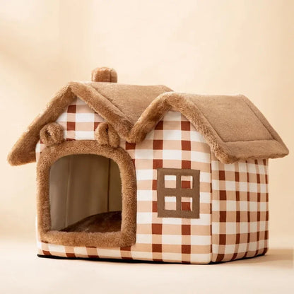Cat Bed Foldable Cave House Plush Kennel Winter 2025 Cozy Washable Hideaway For Compact Dogs And Cats