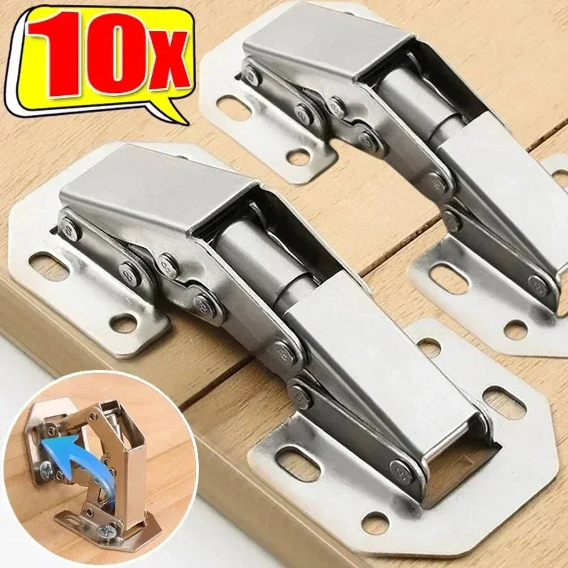 Steel Stainless Cabinet Hinges 90 Degree No-Drilling for Kitchen Furniture 10PCS