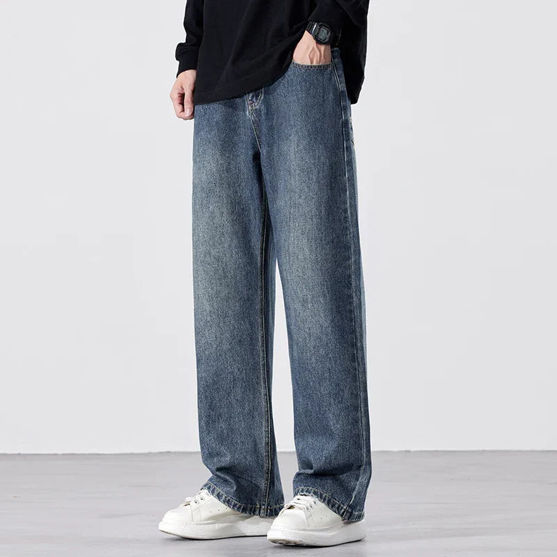 Men's Stretchy Jeans - Baggy Straight Flare, Denim Casual