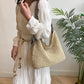 Straw2026 Edition Beach Bag - Large Capacity Woven Tote With Knot Shoulder Straps, Summer
