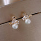 Korean Style Party Jewelry, Fall 2026 Gift Idea – Crystal Flower Earrings Pearl Drop Gold Tone