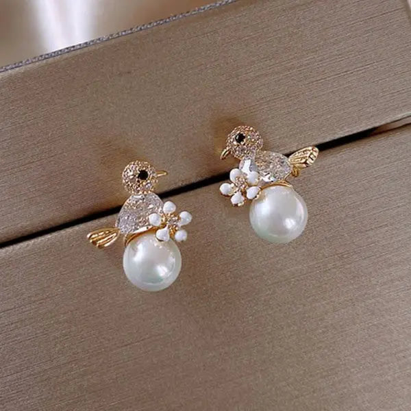 Korean Style Party Jewelry, Fall 2026 Gift Idea – Crystal Flower Earrings Pearl Drop Gold Tone