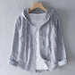 Summer Spring Solid Color Hooded Cotton Hemp Shirt Man Casual Cardigan