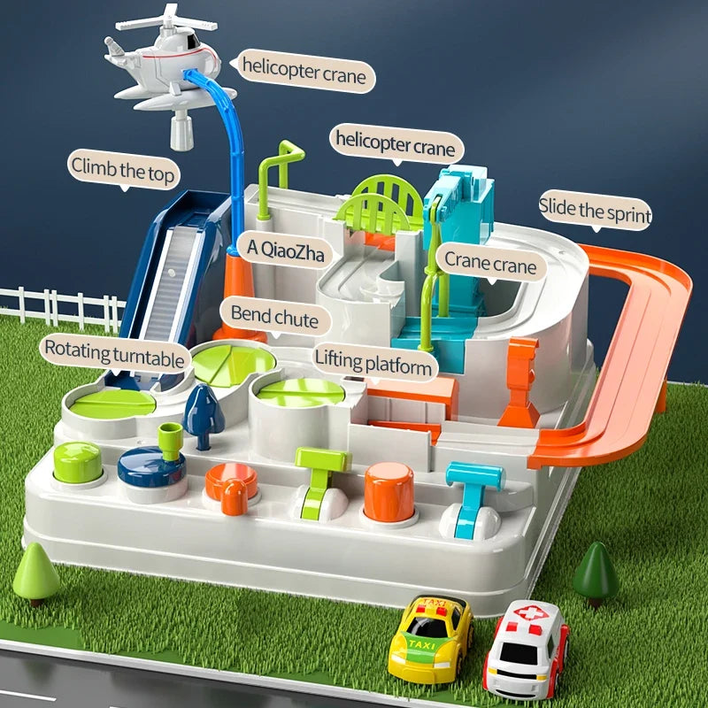 Car Adventure Track Playset for Kids - Urban Rescue Parking Lot & Puzzle Game, Preschool Gift