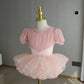 Light girls ballet leotard set - puff-sleeve top, tulle tutu skirt, polyester, for dance class