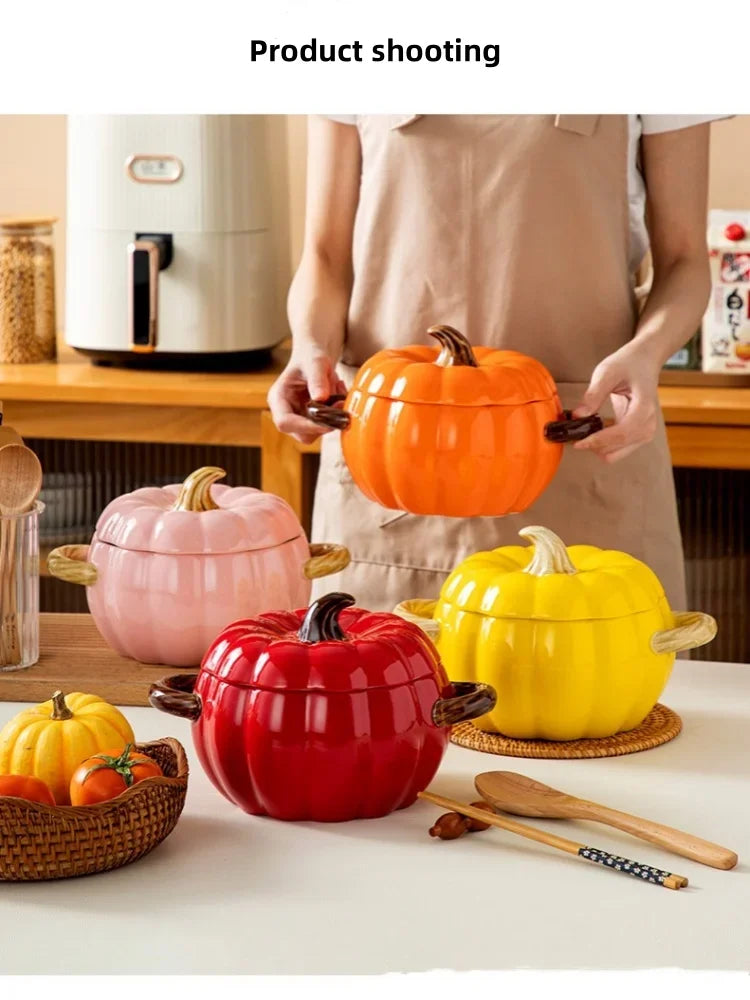 Soup Pumpkin Pot 1.4L Ceramic Bowl With Lid Halloween