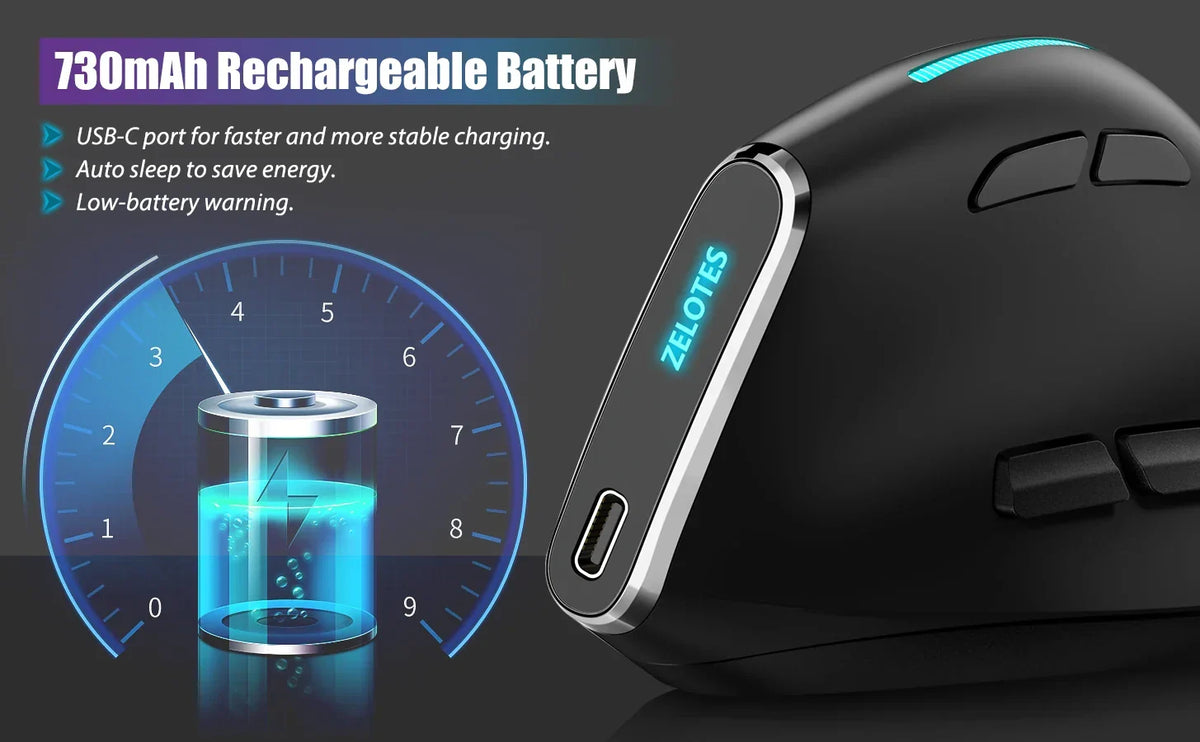 Bluetooth Vertical Comfort-Grip Mouse With OLED Screen
