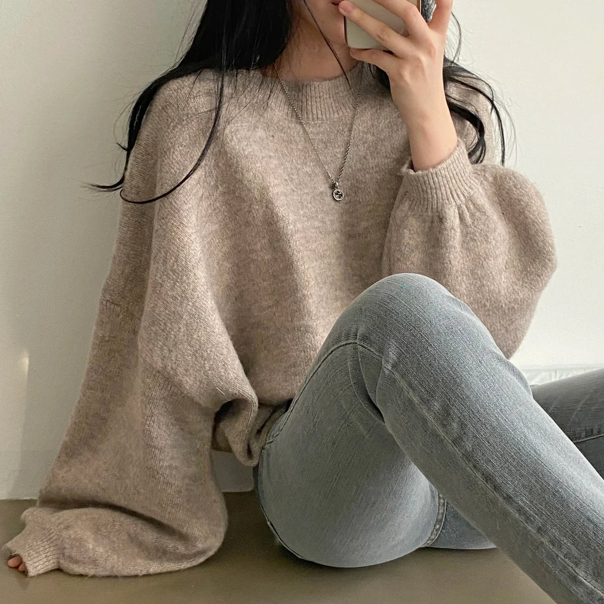 Cozy Oversized Women's Pullover - O Neck, Knit, Office Wear