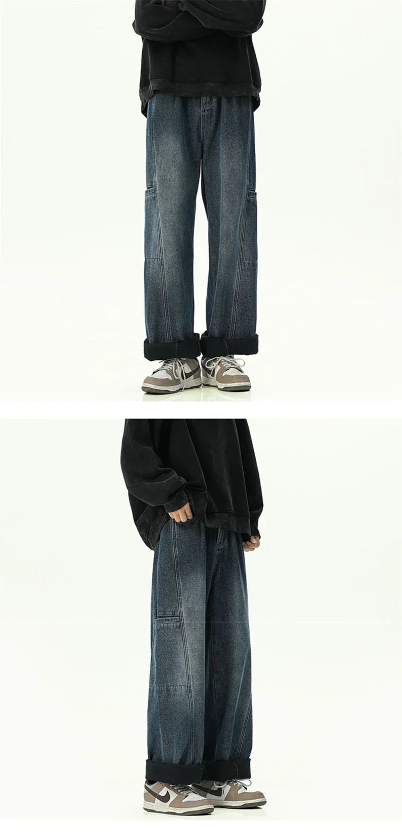 Mens Oversized Cargo Jeans - Wide Leg, Denim, Street
