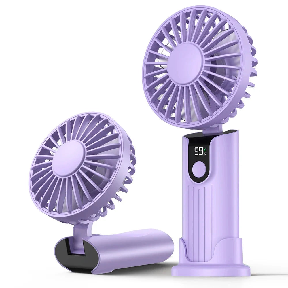 2400mAh/5000mAh Mini Travel-Friendly Fan USB Battery-Powered 3 Speeds, Hand-Held Pocket Fan with Lanyard & Base, Foldable Desk Fan