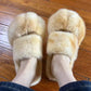 Plush cozy women's slippers - cat-paw design, long-pile plush faux fur, indoor use