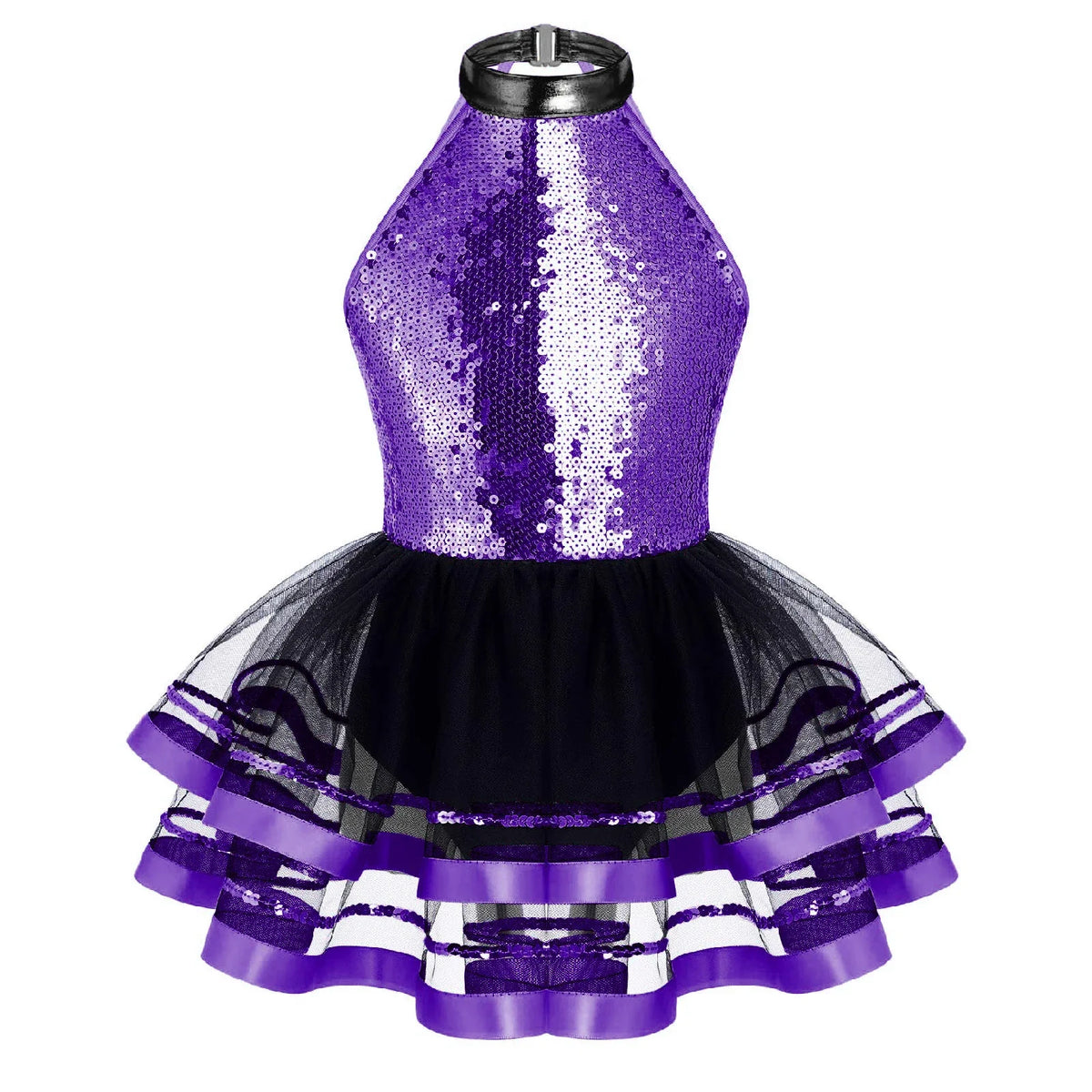 Light girls' leotard - sequined skirted tutu, polyester, for ballet and dance performances