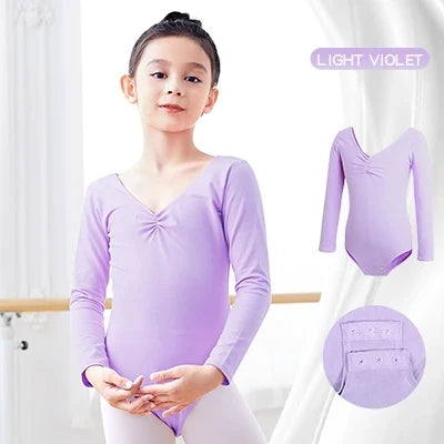 girls Breathable long sleeve ballet leotard - twist-front, cotton, for dance class