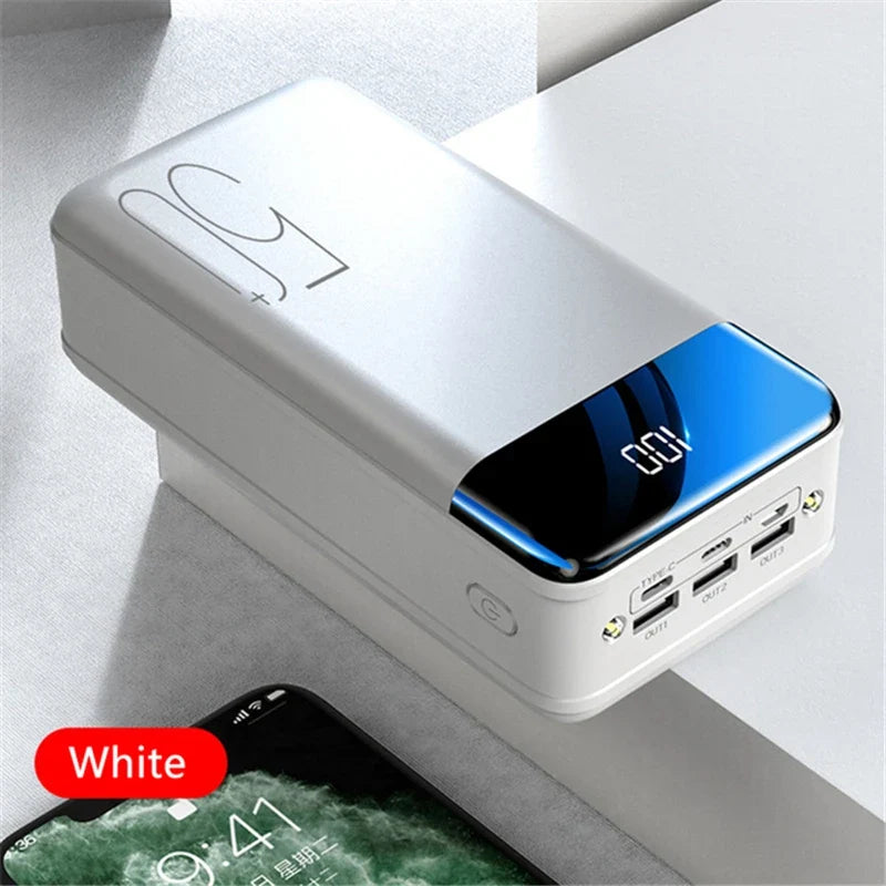 High-Capacity 50000mAh Travel-Friendly Power Bank with LED Display for iPhone 13, Samsung S22, and Xiaomi