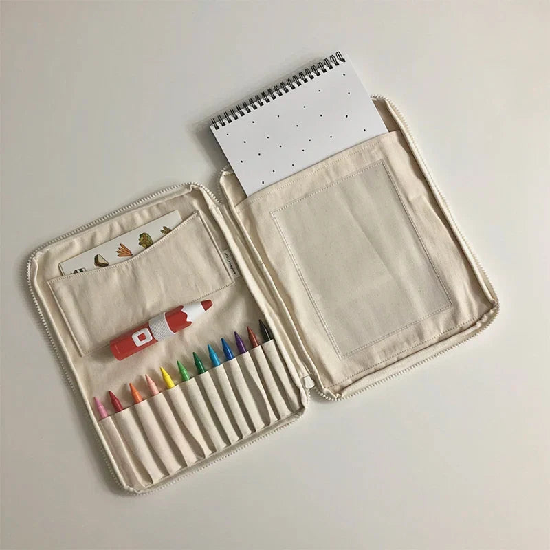 Pencil Case Canvas Kids Stationery Organizer Bag Desk Crayon Holder Back To School 2025 Travel-Friendly Tidy Workspace